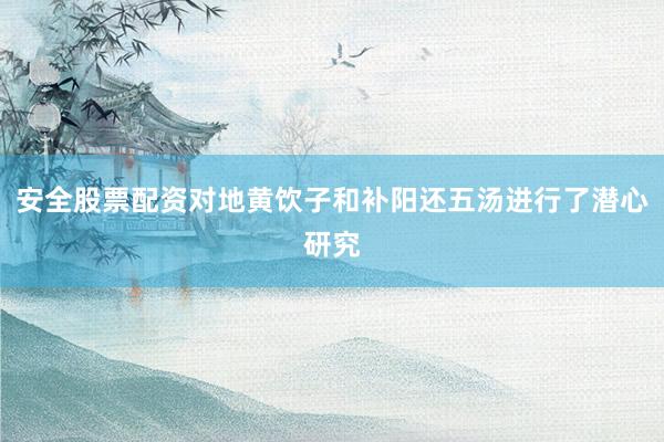 安全股票配资对地黄饮子和补阳还五汤进行了潜心研究